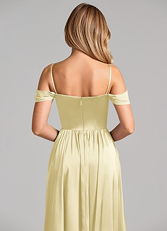 Azazie Raisa Jurken voor bruidsmeisjes Jurk van Stretch Satijn met A-Lijn Off the Shoulder Citroensorbet image2