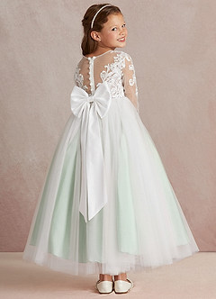 Azazie Elodie Flower Girl Dresses Ivory Agave Ball-Gown Lace Dress image4