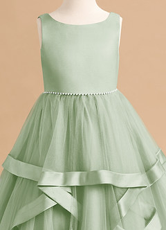 Azazie Posy Flower Girl Dresses Dusty Sage A-Line Beaded Tulle Dress image5