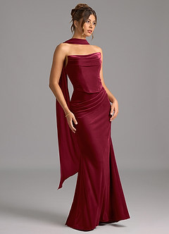 Azazie Sorrel Robes de demoiselle d'honneur Robe Sirène Convertible en velours Corset Bourgogne image4