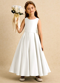 Azazie Mapel vestidos de niña de las flores Vestido de Marfil de Satin Mate de Princesa con Plisado image4