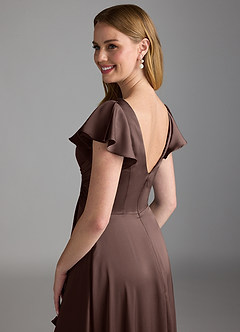 Azazie Omari Bridesmaid Dresses Ganache A-Line Stretch Satin Dress image3