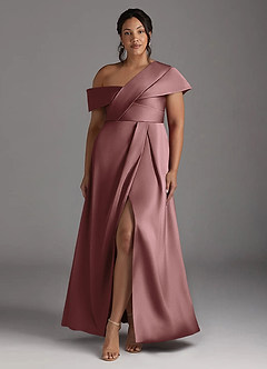 Azazie Milton Mother of the Bride Dresses Vintage Mauve A-Line Pleated Stretch Satin Dress image9