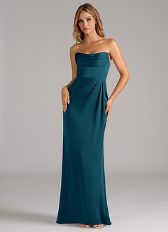 Azazie Johana Bridesmaid Dresses Ink Blue Mermaid Off the Shoulder Stretch Satin Convertible Dress image5