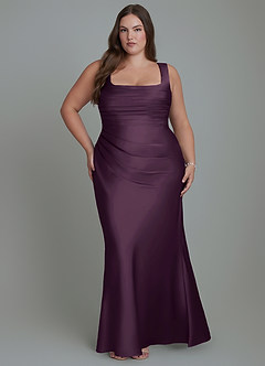 Azazie Agustina Rochii de domnișoară de onoare Sirenă Corset Satin elastic Lungime până la podea Rochie image7
