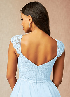 Azazie Luxi Vestidos de damas de honor Vestido de Azul Cielo de Tul de Corte en A con Plisado image5