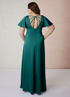Azazie Lani Robes de demoiselle d'honneur Robe Trapèze en Satin extensible Manche à volants Paon image8
