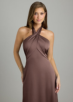 Azazie Nicole Brautjungfernkleider A-Linie Stretch-Satin Kleid Ganache image5