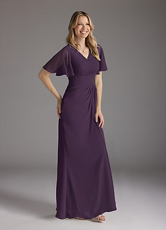 Azazie Morning Glory Mother of the Bride Dresses Plum A-Line V-Neck Ruched Chiffon Dress image3