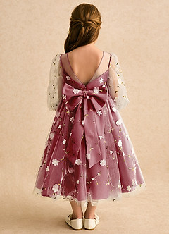 Azazie Elowen Flower Girl Dresses Pomegranate A-Line Sweetheart Neckline Lace Dress image2