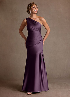 Azazie Haifa Abiti per la Madre della Sposa Abito Sirena in Raso Elasticizzato Monospalla Prugna image4