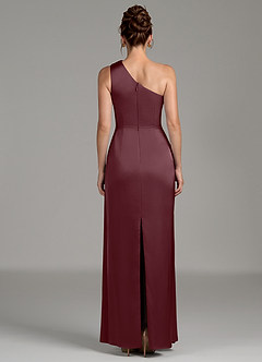 Azazie Zahira Robes de demoiselle d'honneur Robe Fourreau en Satin extensible Une épaule Sangria image2
