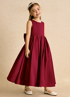 Azazie Cailee Flower Girl Dresses Burgundy Ball-Gown Pleated Matte Satin Dress image3