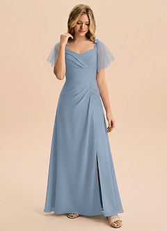 Azazie Indy Junior Dusty Blue Sheath Ruched Chiffon Dress image4