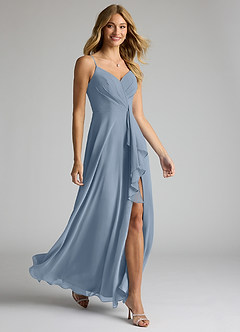 Azazie Akita Robes de demoiselle d'honneur Robe Trapèze en Mousseline de soie Bleu Poussiéreux image2