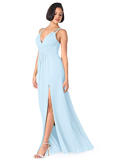 Azazie Farren Robes de demoiselle d'honneur Robe Trapèze Convertible en Mousseline de soie Plissée Bleu Ciel image3