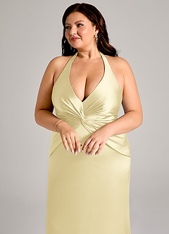 Azazie Valerie Bridesmaid Dresses Lemon Sorbet Mermaid Pleated Stretch Satin Dress image13