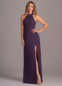 Azazie Jemma Bridesmaid Dresses Plum Sheath Pleated Chiffon Dress image4