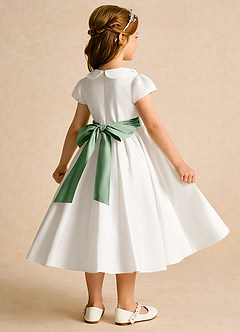 Azazie Deary Flower Girl Dresses Ivory Matcha A-Line Bow Cotton Dress image4