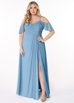 Azazie Dakota Bridesmaid Dresses Steel Blue A-Line V-Neck Pleated Chiffon Dress image6