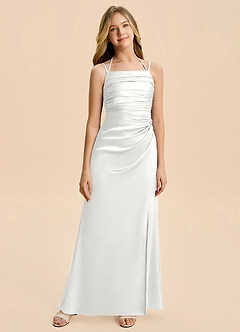 Azazie Nova Junior White A-Line Pleated Stretch Satin Dress image6