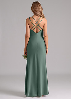 Azazie Suttona Bridesmaid Dresses Sea Moss A-Line Pleated Stretch Satin Dress image3