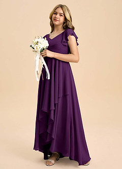 Azazie Caria Junior Grape A-Line Pleated Chiffon Dress image5