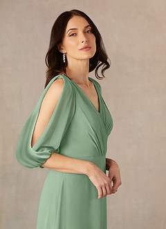 Azazie Bronwyn Mother of the Bride Dresses Matcha A-Line V-Neck Ruched Chiffon Dress image3