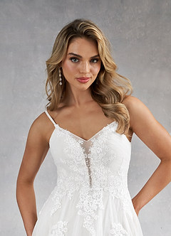 Azazie Avarie Vestidos de novia Vestido de Diamante Blanco de Tul de Corte en A con Lentejuela image5