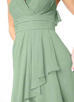 Azazie Aviv Vestidos de damas de honor Vestido de Matcha de Gasa de Corte en A con Plisado image4