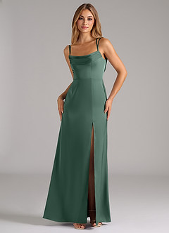 Azazie Callan Final Sale Eucalyptus A-Line Pleated Stretch Satin Convertible Dress image5