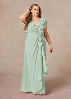 Azazie Snapdragon Mother of the Bride Dresses Agave A-Line V-Neck Ruched Chiffon Dress image6