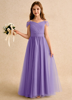 Azazie Yuna Girls Formal Abiti da Ragazza di Fiori Abito A-Line in Tulle Spalle Scoperte Tahiti image3