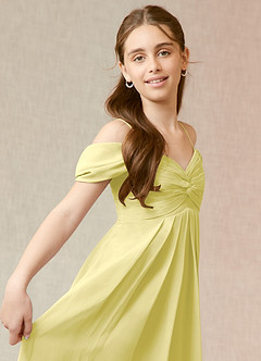 Azazie Kaitlynn Junior Vestido de Sorbete De Limón de Gasa de Corte En A con Vestidos sin tirantes image6