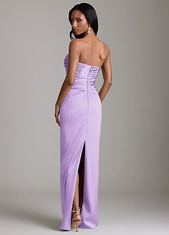 Azazie Sonora Vestidos de damas de honor Vestido de Lila de Satén Elástico de Corte Recto con Sin tirantes image7