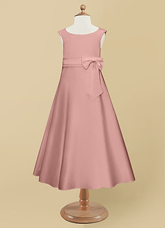 Azazie Lindy Blumenmädchenkleider A-Linie Plissee Matte Satin Kleid Roségold image10