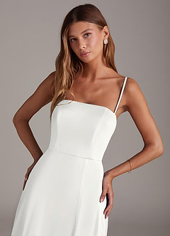Azazie Wren Bridesmaid Dresses White A-Line Strapless Stretch Satin Convertible Dress image2