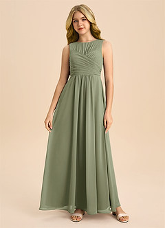 Azazie Skyla Junior Pistachio A-Line Pleated Chiffon Dress image2