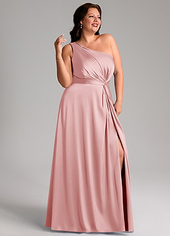 Azazie Brooke Bridesmaid Dresses Powder Pink A-Line One Shoulder Stretch Satin Dress image12