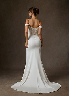 Azazie Alyce Wedding Dresses Diamond White Champagne Mermaid Off the Shoulder Crepe Back Satin Dress image11