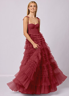 Barbie ♥ Azazie Brautjungfernkleider A-Linie Herzausschnitt Tüll Kleid Granatapfelrot image3