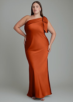 Azazie Yuanna Bridesmaid Dresses Paprika Mermaid One Shoulder Stretch Satin Dress image8