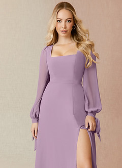 Azazie Leonia Bridesmaid Dresses Wisteria A-Line Long Sleeve Chiffon Dress image5