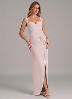 Azazie Ayla Vestidos de damas de honor Vestido de Rosa Rubor de Gasa de Corte Recto con Escote de Corazón image5