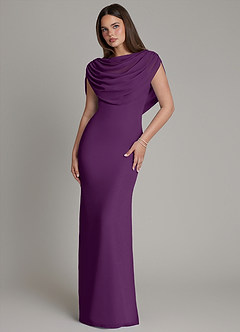 Azazie Hadley Bridesmaid Dresses Grape Mermaid Pleated Chiffon Dress image2