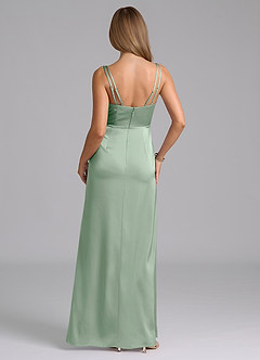 Azazie Leo Final Sale Agave Sheath Pleated Stretch Satin Dress image2