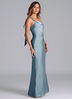 Azazie Driea Jurken voor bruidsmeisjes Jurk van Stretch Satijn met Zeemeermin One-Shoulder Stoffig Blauw image4
