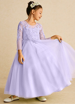 Azazie Precious Blumenmädchenkleider A-Linie Spitze Tüll Kleid Flieder image2