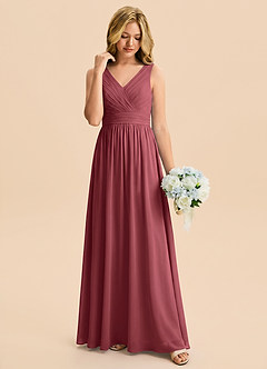 Azazie Kora Junior Vestido Merlot de Gasa de Corte en A con Plisado image4