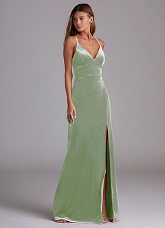 Azazie Becca Robes de demoiselle d'honneur Robe Fourreau en velours Vert Sauge image3